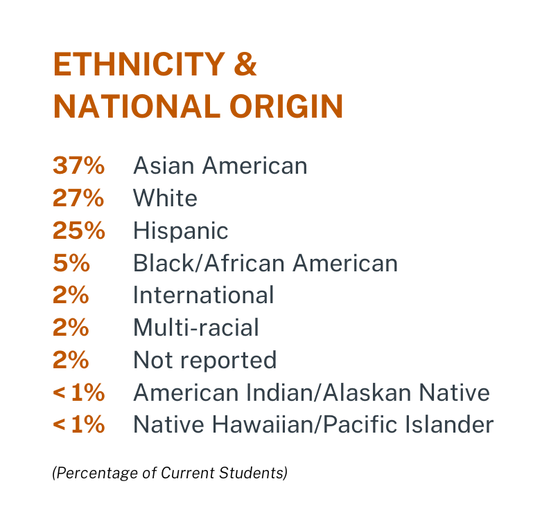 A graphic showing the McCombs BBA Ethnicity & National Origin breakdown