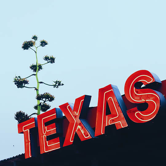 Closeup of Texas neon sign