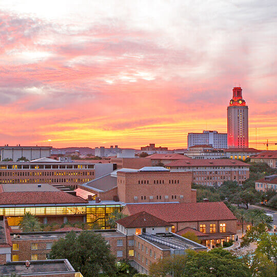 Sunset over University of Texas campus and tower