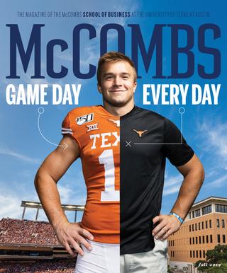 Cover of McCombs Magazine showing Sam Ehlinger