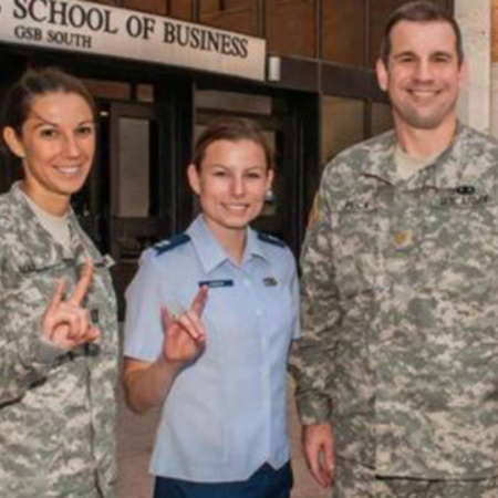 McCombs Military Members in front of GSB