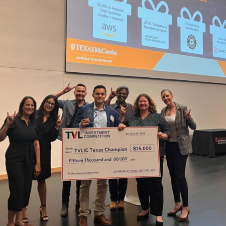 Hamperapp wins the Spring 2023 TVL Investment Competition on Friday, April 28 at Robert B. Rowling Hall. Photo by Josie Bonnington-Mailisi.