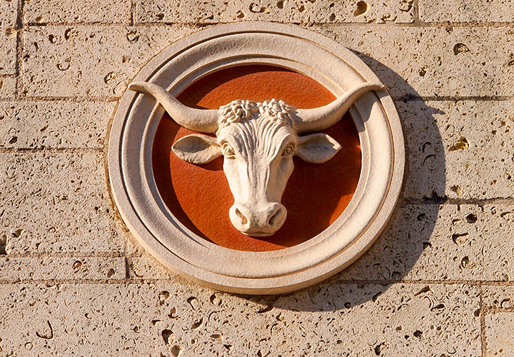 Bevo architectural detail on University of Texas building