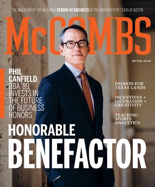 Cover of McCombs Magazine showing Phil Canfield