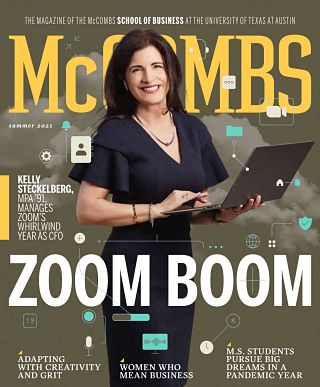 Cover of McCombs Magazine showing alumna Kelly Steckelberg