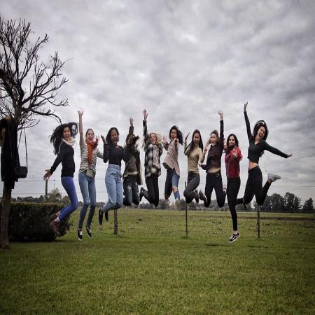 Group of Canfield study abroad students jumping in the air in Buenos Aires