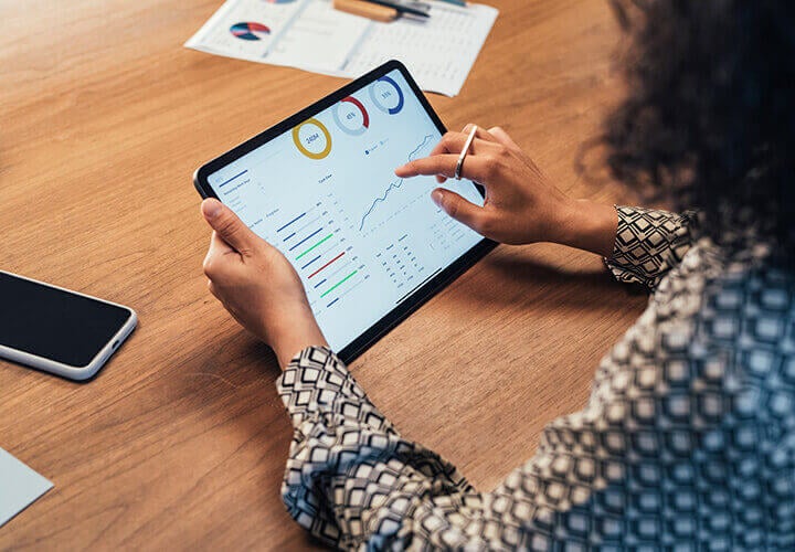 Person looking at information on a tablet